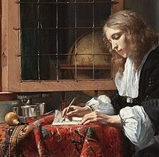 Man writing a letter.*oil on panel.*52.5 × 40.2 cm.*circa 1664-1666